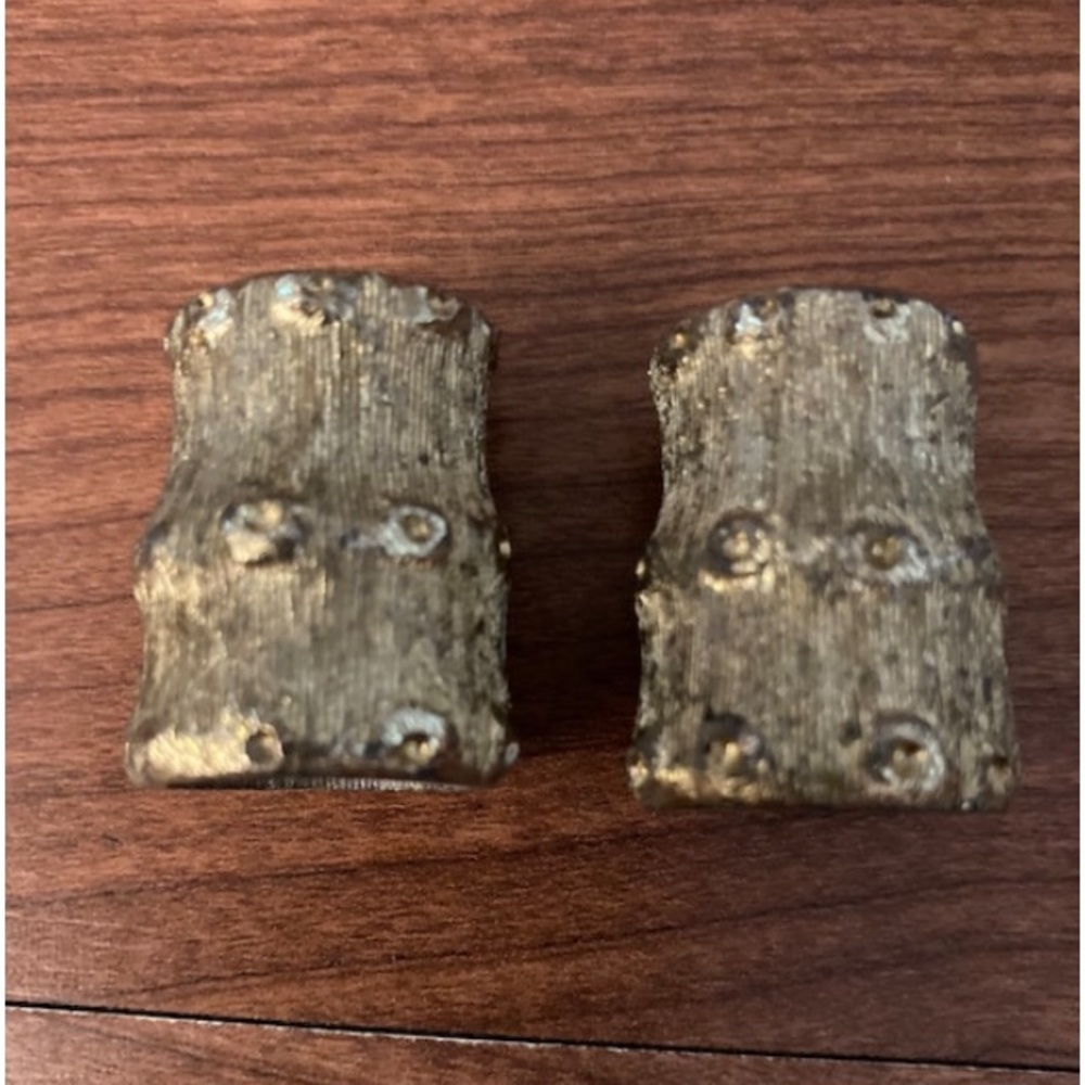 Brass Barrel Tree Stump Shaped Salt Pepper Shaker Brass Miniature Screws Vintage